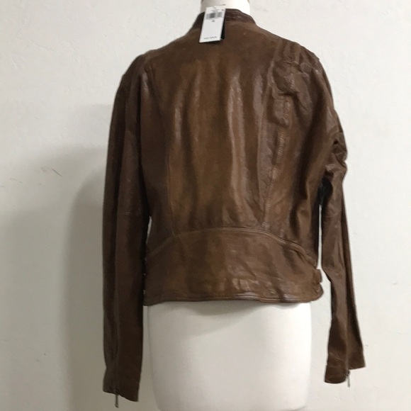 Lauren Ralph Lauren Burnished Leather Moto Bomber Jacket Dark Walnut